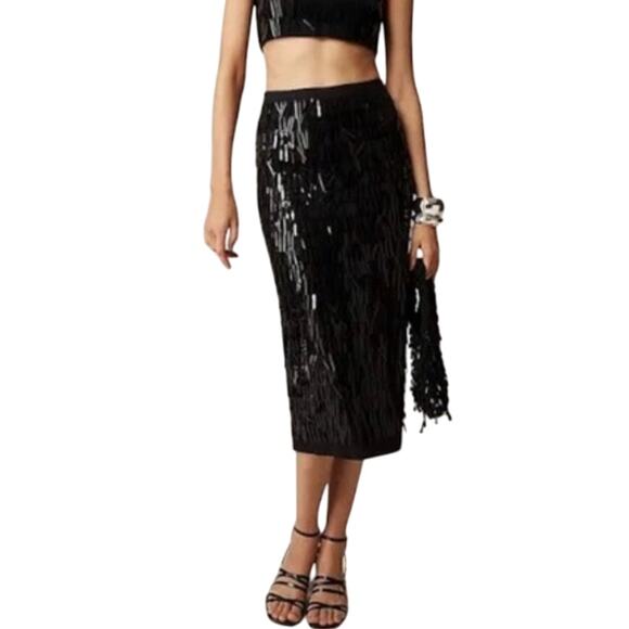J.Crew Collection Sequin Fringe Midi Skirt Black XS NWT – Sold Out Style - Picture 1 of 11